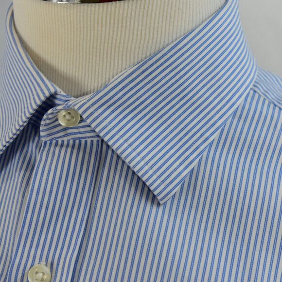 MICHAEL KORS Men’s Pen Striped Dress Shirt Size L 16 34/35 Blue Button Up LS - Picture 11 of 12
